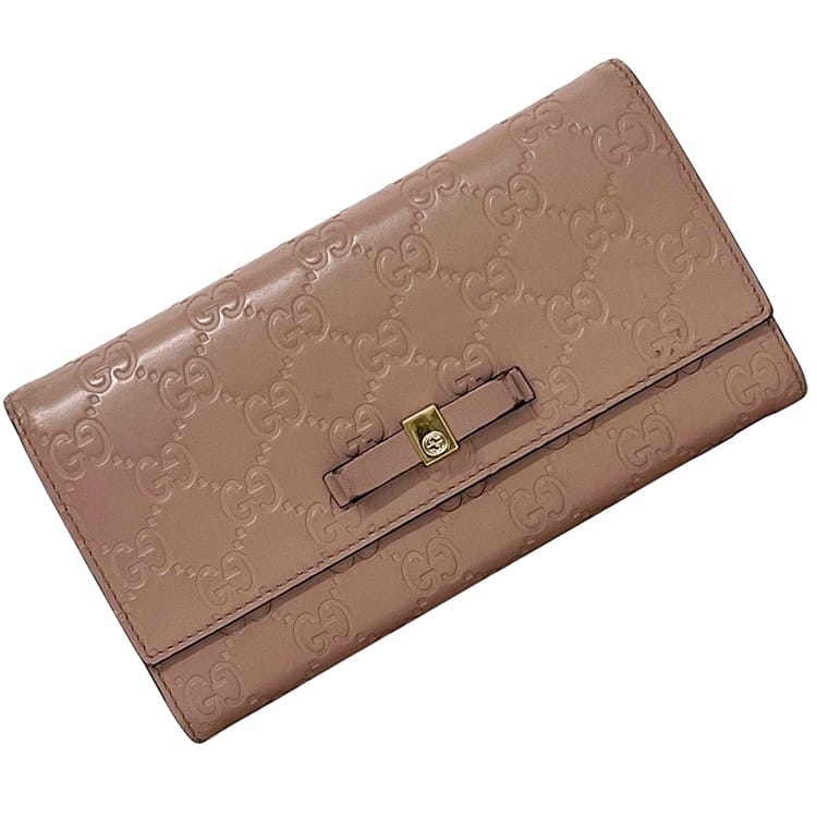 グッチ 二つ折り 長紙入れ ec-24305 サクラ色 ベージュ シマ 388679 紙入れ なめし革 中古 0959 GUCCI シュロの葉 引っかかり GG レディース 成人女性 定番 一般受け 分かりやすい 革紙入れ ロング ウォレット  ヴィンテージ 引っかかり紙入れ ロゴタイプ型押し 箱付き添い人 ブランド名 本物 位置づける済み