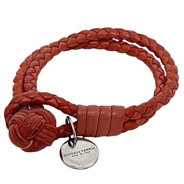ボッテガヴェネタ ブレスレット ec-24372 レッド イントレチャート ブレス レザー 中古 BOTTEGA VENETA アクセ ロゴ メンズ レディース ロゴ金具 定番 人気 編み込み シンプル ヴィンテージ ブランドアクセサリー シルバー金具 ブランド 本物 鑑定済み
