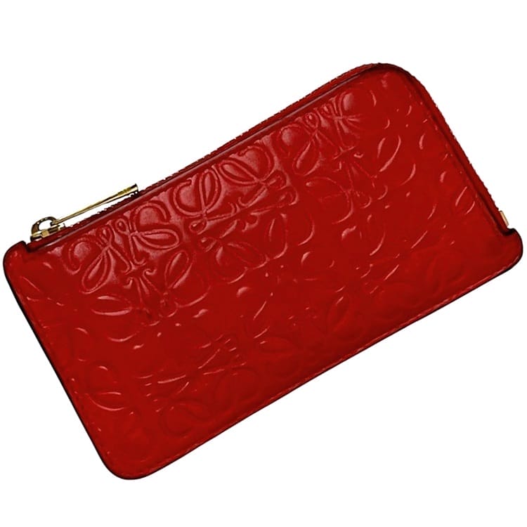 ロエベ コインケース ec-24453 レッド リピートアナグラム C499Z40X04 Ｌ字 ファスナー レザー 中古 051703 LOEWE ロゴ 総柄 ファスナー カードホルダー 赤 メンズ レディース 男女兼用 エンボスロゴ ロゴ刻印 ゴールド金具 ミニ 財布 ブランド 本物 鑑定済み