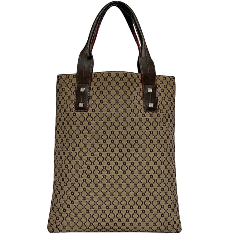 セリーヌ トートバッグ ec-24691 ベージュ ブラウン マカダム 軽い ナイロン レザー 中古 ST 00/36 CELINE ロゴ 総柄 縦長 書類 a4 茶色 メンズ レディース 定番 人気シンプル ヴィンテージ キャンバスバッグ 通勤 通学 ビジネス 男女兼用 ブランド 本物 鑑定済