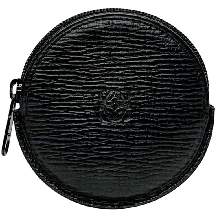 ロエベ コインケース ec-25057 ブラック アナグラム 美品 小銭入れ レザー 中古 L20 LOEWE ラウンド 黒 丸 ミニ 財布 箱付き ヴィンテージ コンパクト シンプル メンズ レディース 男女兼用 定番 人気 ワンポイント 革財布 ブランド 本物 鑑定済み