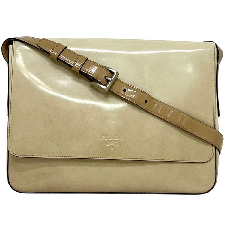 プラダ ショルダーバッグ ec-25105 ベージュ CAMMELLO グラデーション SPAZZOLATO SFUM B7160 美品 なめし革 中古 50 PRADA 肩かけ 下げ翼 エナメル 上塗りなめし革 カーフレザー レディース 成人女性 定番 一般受け ヴィンテージ 分かりやすい ブランド名 本物 位置づける済み