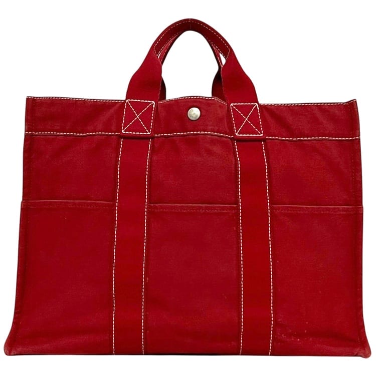 エルメス トートバッグ ドーヴィル ＭＭ ec-25215 赤いこと 軽さ 綿織物帆布 中古 HERMES 縫い目 赤 壱色合い 生やさしい 書きもの ヴィンテージ レディース メンズ 男女兼用 定番 一般受け 分かりやすい キャンバストート a4 衣嚢十分な量 ブランド名 本物 価値づける済み レディースバッグ-バッグ・小物・ブランド雑貨