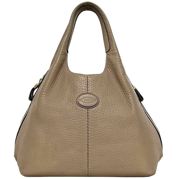 トッズ トートバッグ ec-25258 ベージュ 美品 レザー 中古 TOD'S サイドジップ ファスナー トートバッグ エンボスロゴ サンドベージュ レディース 女性 定番 人気 シンプル 革バッグ ヴィンテージ 肩掛け 大容量 軽量 軽い ブランド 本物 鑑定済み
