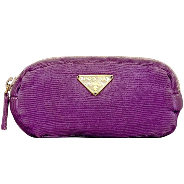 プラダ ミニ ポーチ パープル 紫 小物入れ サテン 中古 23 PRADA|フリマハイクラスブランド館