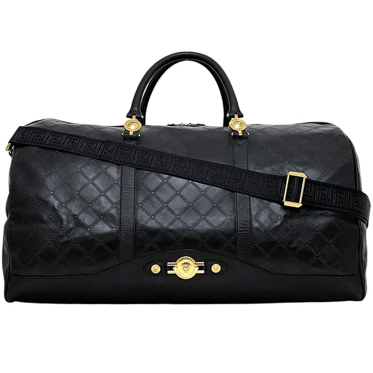 ジャンニ ヴェルサーチ ２way ボストンバッグ 黒いこと 黒 美品 旅する鞄 なめし革 中古 GIANNI VERSACE