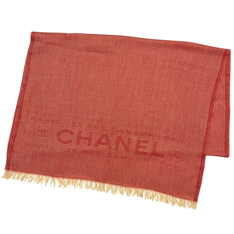 シャネル 袈裟 赤いこと 赤 ココマーク 美品 洗い濯ぎ済み フリンジ カシミール 100% 中古 CHANEK
