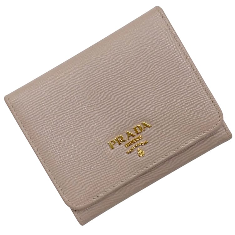 プラダ 三つ折り 札入れ ベージュ CAMMEO 1M0676 美品 サフィアーノ なめし革 中古 164 PRADA