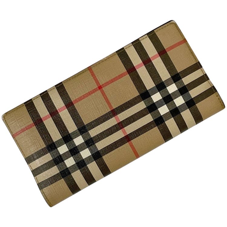 バーバリー 二つ折り 長財布 ベージュ チェック柄 財布 PVC レザー 中古 TIVTIT1265 BURBERRY｜フリマハイクラスブランド館