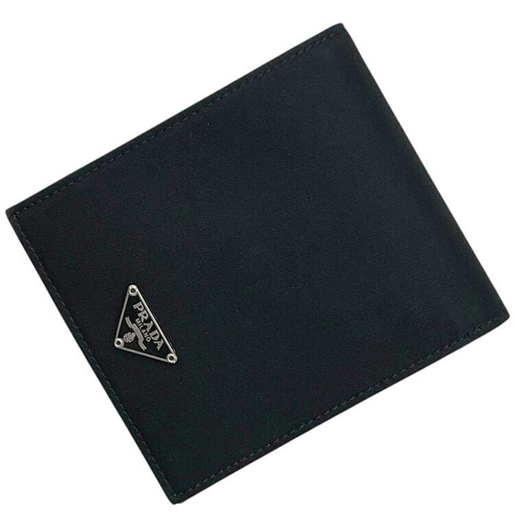 プラダ 二つ折り 財布 ブラック 黒 NERO テスート M738 美品 ナイロン レザー 中古 PRADA 三角 ロゴプレート｜フリマハイクラスブランド館