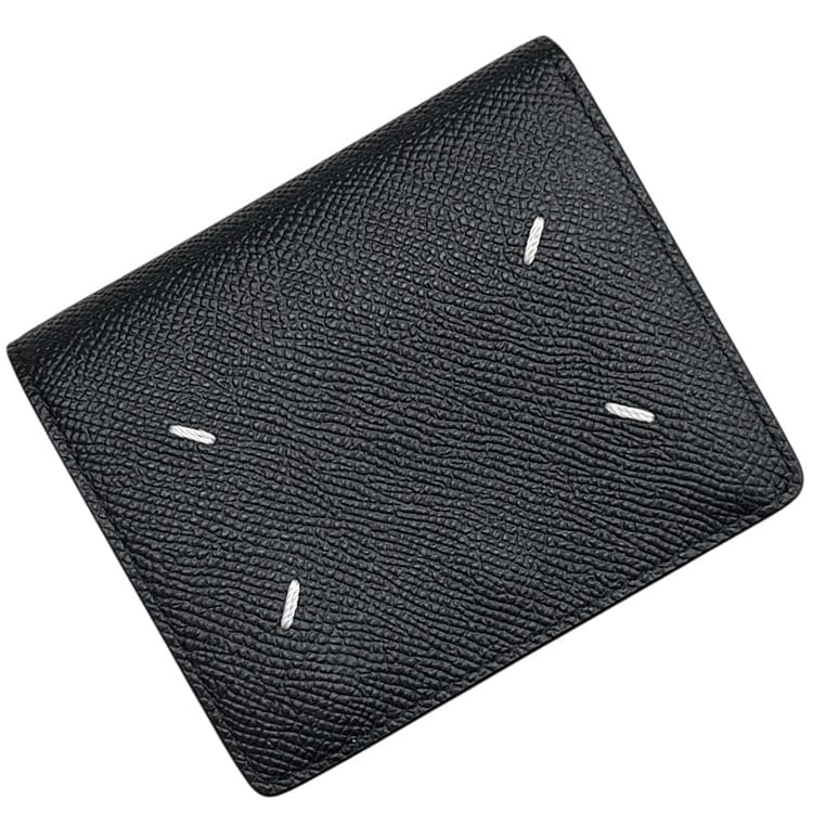 メゾンマルジェラ 二つ折り 紙入れ 黒いこと 黒 SA3UI0007 P4745 美品 なめし革 中古 Maison Margiela ぬい目 御釣り入れ有