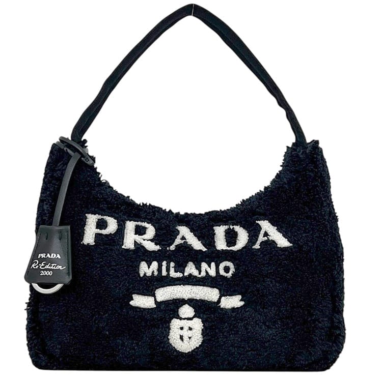 プラダ ハンドバッグ テリーバッグ ブラック 黒 NERO SPUGNA Re Edition 2000 1NE515 美品 パイル地 中古 31/3A PRADA ロゴ アクセサリーポーチ|フリマハイクラスブランド館