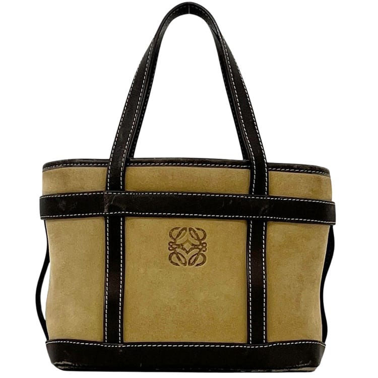 ロエベ ハンドバッグ ミニバッグ アナグラム L29 LOEWE スウェード レザー ベージュ ブラウン 中古 レディース｜フリマハイクラスブランド館