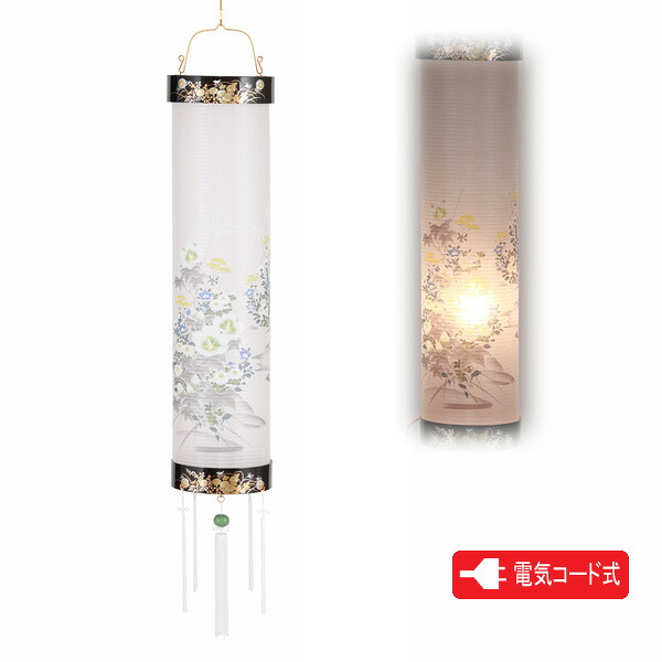 【7/25までポイント増量&クーポン】 盆提灯 盆ちょうちん 吊り提灯住吉 8号 蒔絵絵入 電気コード式8219-08-300|内山家具 日向店