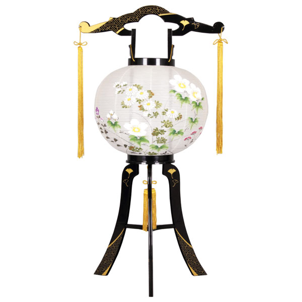 盆提灯 行灯 大内行灯 綾型蒔絵絹絵入 電気コード式 8406-11-410Y