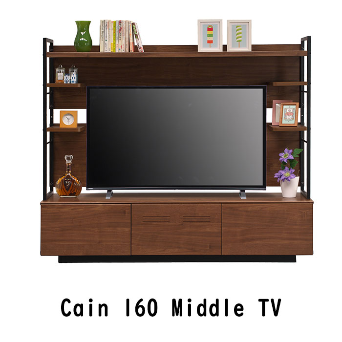 【クーポン利用で10％OFF！24日23:59迄】 テレビ台 160 完成品 フルオープンレール 壁面収納 幅160 160cm 高さ134 木製 ケーブル収納 配線 コード収納 小物置き ミドルTV TVボード テレビボード TV台 収納 バックパネル カイン｜ファニチャービレッジ