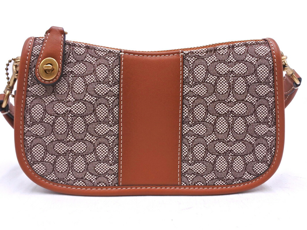 COACH コーチ CM509 スウィンガー20 シグネチャー ジャカード ハンド バッグ 茶 ■■◎ ☆ gcd0 レディース【USED】【中古】【古着】【ブランド古着買取・販売ABJ】
