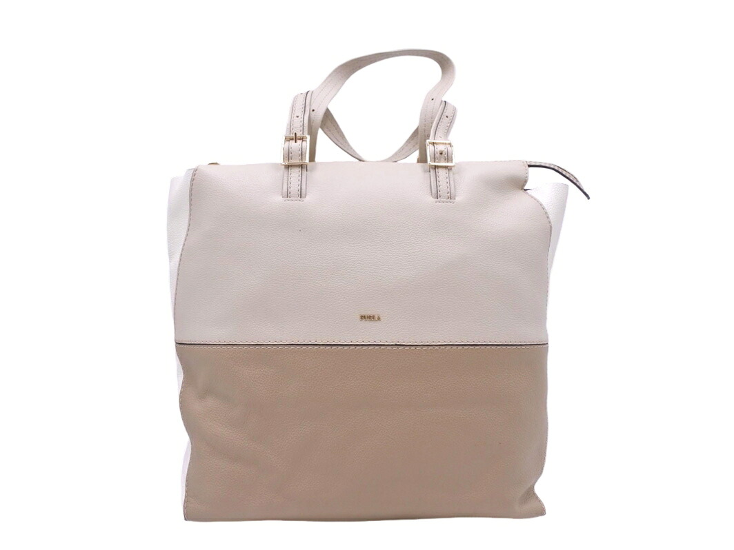 FURLA フルラ 本革 なめし革 バイ色つや トート 御徒面子 ベージュ ■■◎ ☆ gcb2 レディース【USED】【中古】【古着】【ブランド名古着買いもとめる・売りわたすABJ】