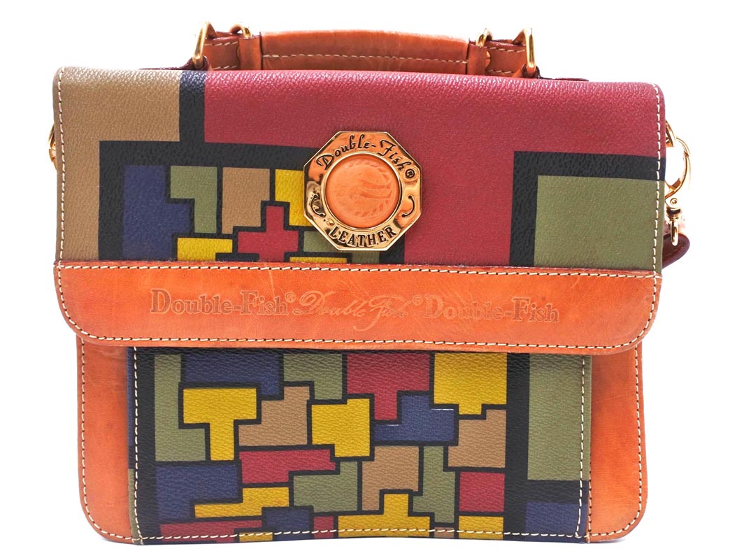 ダブルフィッシュ ハンドバッグ 2way レザー マルチカラー チャーム ロゴ ダブルフィッシュ ショルダーバッグ 2way レザー マルチカラー 金金具