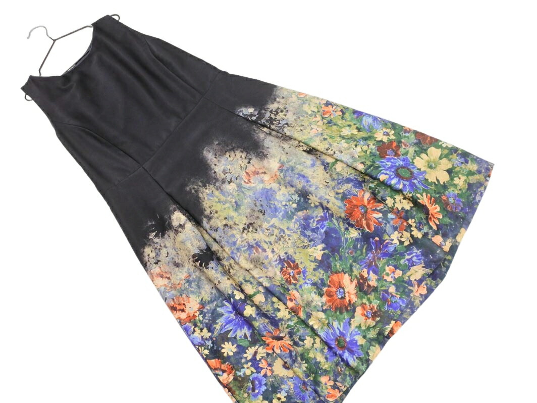 未使用　HARMONICA　ハーモニカ　花柄　シャツ　ワンピース　ネイビー　M 美品 HARMONICA ネイビー 花柄 チェック ロング ワンピース M