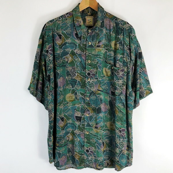 楽天市場 Fashon Report 総柄シャツ レーヨンシャツ 葉っぱ ボタニカル柄 ヴィンテージ 半袖 グリーン系 メンズl N 古着lab