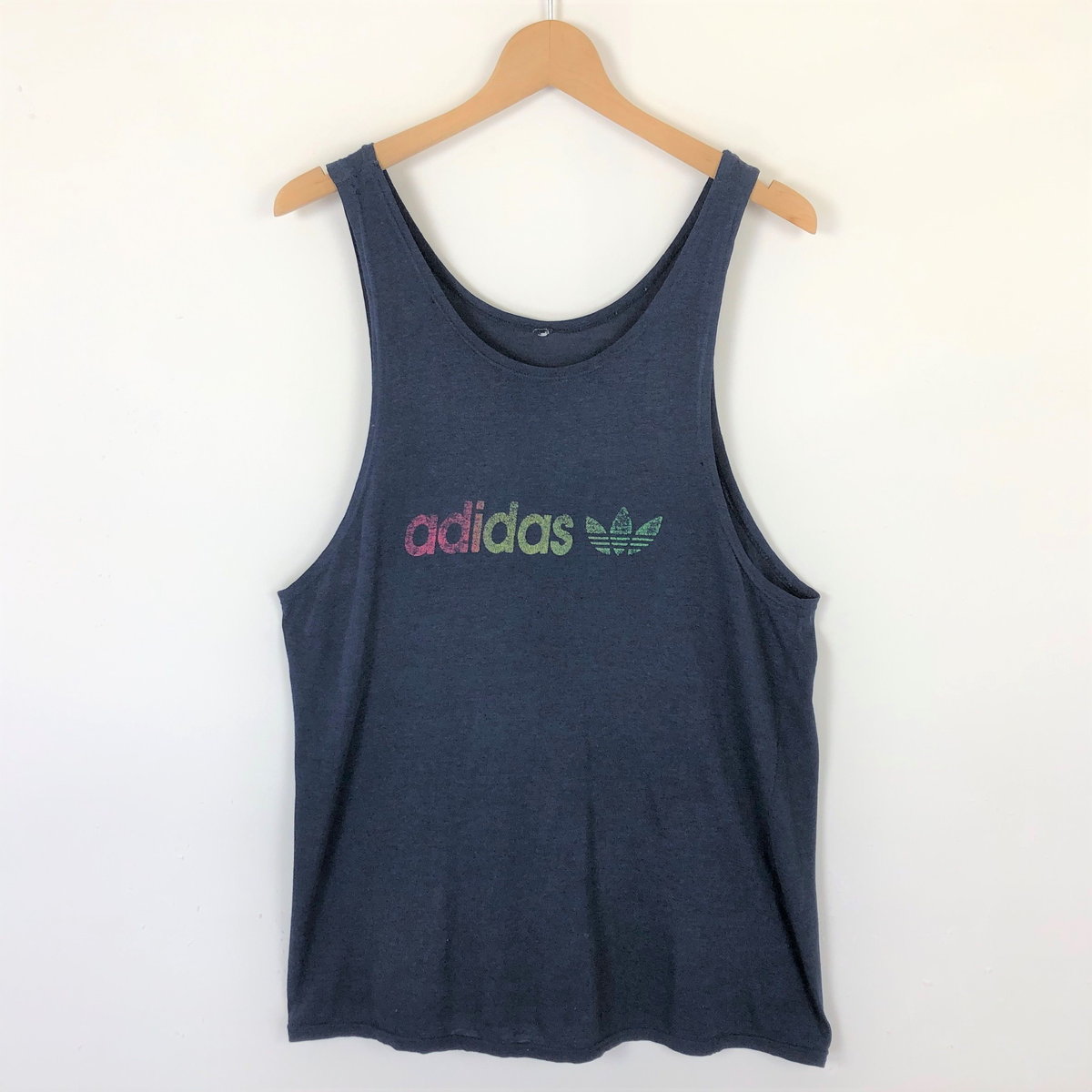 adidas アディダス タンクトップ ロゴプリント ヴィンテージ ネイビー系 メンズM n037456