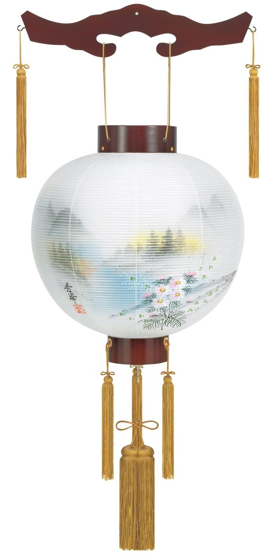 盆提灯 盆ちょうちん 美濃利【尺二丸総桜 コスモス 絹二重 LED電池灯式 長さ40cm】【初盆】【新盆】【御殿丸】【吊り提灯】【お盆】【提灯】【岐阜提灯】【送料無料】|人形・盆提灯専門店 灯り屋