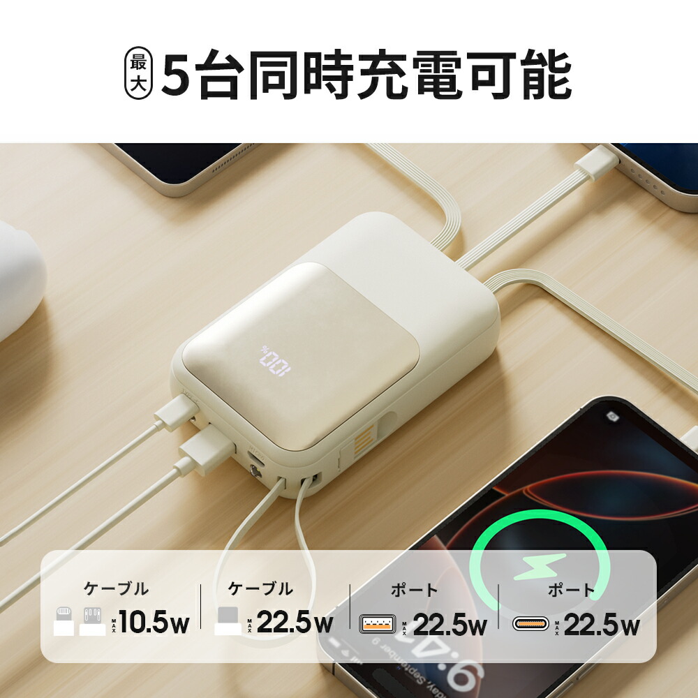 【クーポン利用で最安2380円】楽天1位26冠!モバイルバッテリー 大容量 23600mAh PD22.5W 急速充電 Type-C出入力 4本ケーブル内蔵 軽量 iphone スマホ充電器 携帯充電器 タイプc対応 残量表示 LEDライト 防災グッズ PSE認証済 Lightning iPhone/Android全機種対応