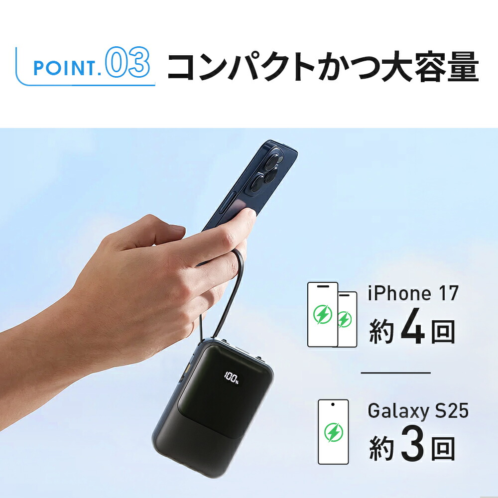 【クーポン利用で最安2380円】楽天1位26冠!モバイルバッテリー 大容量 23600mAh PD22.5W 急速充電 Type-C出入力 4本ケーブル内蔵 軽量 iphone スマホ充電器 携帯充電器 タイプc対応 残量表示 LEDライト 防災グッズ PSE認証済 Lightning iPhone/Android全機種対応