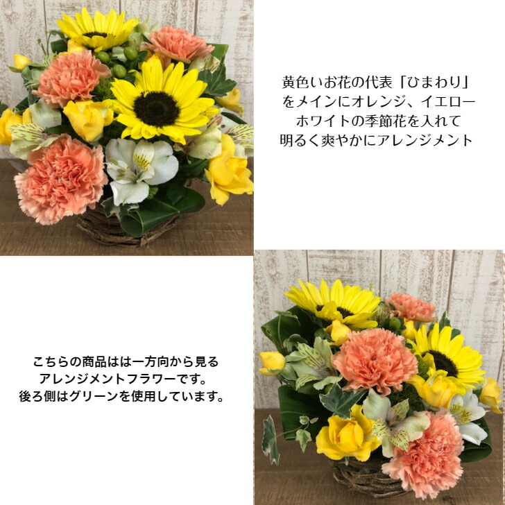 アレンジメントフラワー ひまわり 生花 花 ギフト プレセント 誕生日 出産祝い アレンジメント フラワーギフト ヒマワリ 父の日ギフト 送料無料 Giosenglish Com