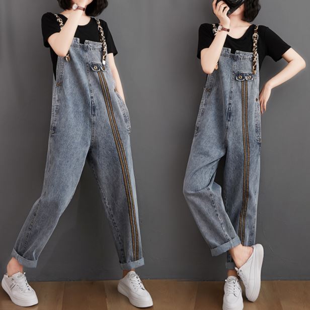 ヒョウ柄ストラップ ストライプ ライン デニムパンツ オーバーオール レディース デニム ゆったり 軽い サロペ デニム パンツ 40代 サロペット デニム 50 代 サロペット コーデ 大人 オールインワン ワイドパンツ レディース デニム Cdm Co Mz