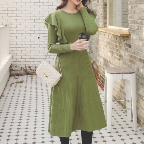 送料無料 韓国ファッション 大人可愛い ワンピース 秋冬 ワンピース 長袖 きれいめワンピース 30代 秋 40代 同窓会 ワンピース 上品 フリル ワンピース ロング 秋 Fitolab Com Br