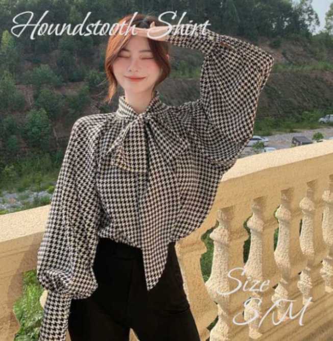 楽天市場】千鳥格子柄 フロントリボン シャツ ブラウス トップス