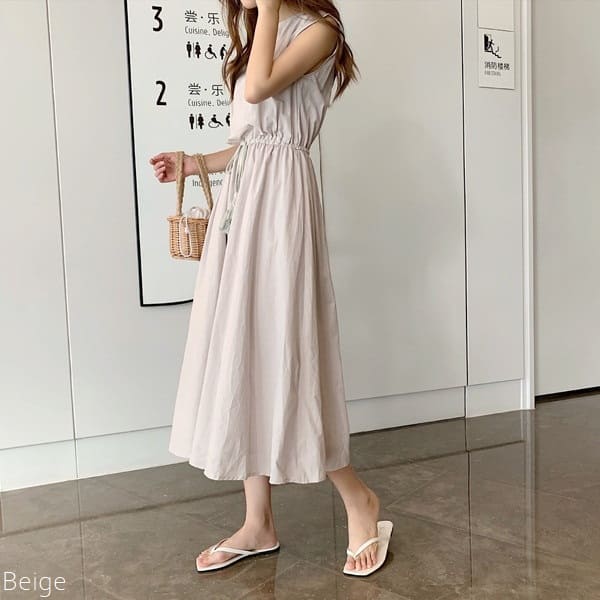 きれいめ レディース ファッション 21新作 リネンワンピース シンプル 通勤 ワンピース リネン レディース 春夏 きれいめ リネン混ワンピース フレンチスリーブ ウエストゴム 綿麻 リネン混 ロング マキシ A ライン フレアワンピース ウエストマーク タッセル リゾート