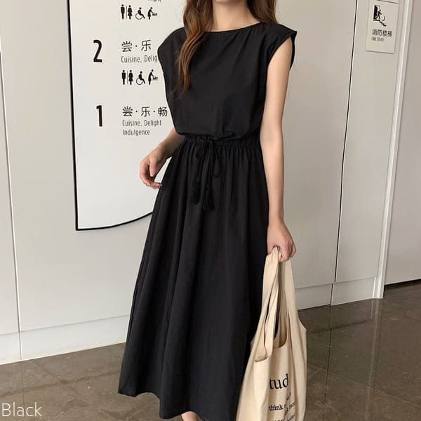 きれいめ レディース ファッション 21新作 リネンワンピース シンプル 通勤 ワンピース リネン レディース 春夏 きれいめ リネン混ワンピース フレンチスリーブ ウエストゴム 綿麻 リネン混 ロング マキシ A ライン フレアワンピース ウエストマーク タッセル リゾート