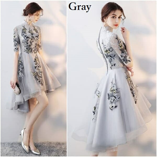きれいめ レディース ファッション チャイナドレス 刺繍 花柄 代30代40代 ワンピース 大人可愛い 食事会 披露宴 二次会 高級感のある ワンピース フィッシュテール アラサー アラフォー 上品 清楚 スタンドネック 五分袖 シアー シースルー ハイウエスト 背中あき 3色