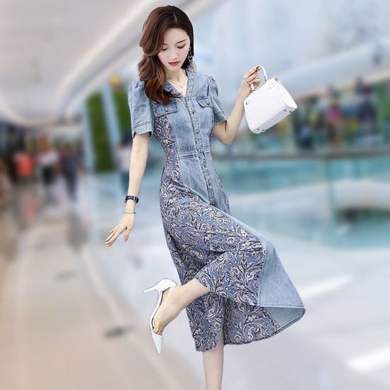 美品✨ソレイアード ペイズリー柄 ブルー ノースリーブロングワンピース 36 ソレイアード♦︎フレンチスリーブロングワンピース