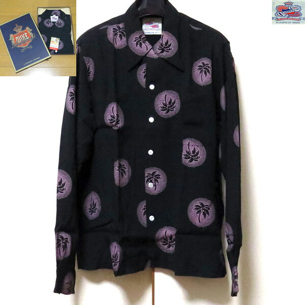 2026年春夏新作! デュークカハナモク DUKE KAHANAMOKE スペシャル WONDROUS PALM TREE レーヨン長袖ハワイアンシャツ 【DK29635】ブラック|アメカジ古鷹