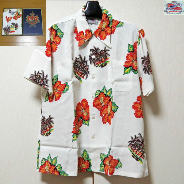 デュークカハナモク　半袖トップス　DUKE KAHANAMOKE　スペシャルエディション　TROPICAL VIEW　レーヨン半袖ハワイアンシャツ 【DK38819】オフホワイト