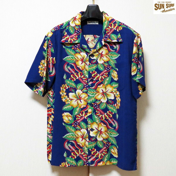 2024年春夏新作！　サンサーフ　半袖トップス　Sun Surf　BLESSING GIFT HAWAII　レギュラー・レーヨン半袖ハワイアンシャツ【SS39212】ネイビー