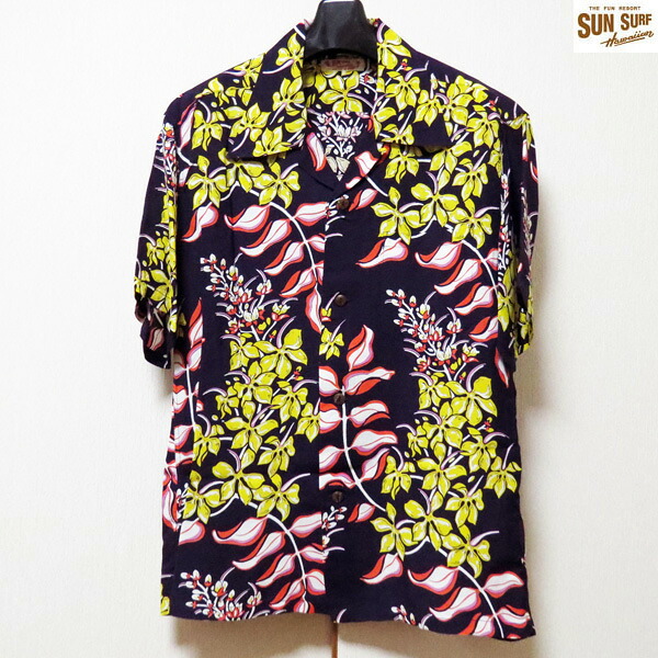 2024年春夏新作！　サンサーフ　半袖トップス　Sun Surf　GINGER LILY　レギュラー・レーヨン半袖ハワイアンシャツ【SS39221】パープル
