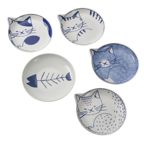 波佐見焼 neco皿 5枚セット 木箱入り(プレート 取り皿　猫皿　ねこ皿) 【送料無料（沖縄県・離島は配送不可）】 【お取り寄せ商品】