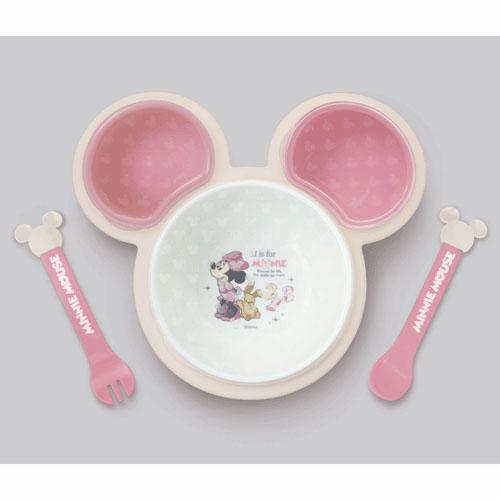 Disney ディズニー ミニーマウス 片手で持てる離乳食パレット ベビー食器セット 宅配便配送 メール便とネコポスは不可 高級素材使用ブランド ピンク