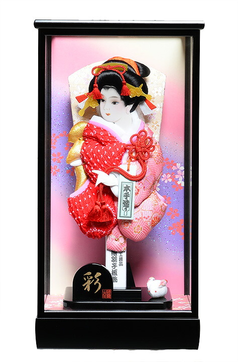 【壁掛羽子板】【羽子板】彩：10号鹿の子/金襴押絵羽子板漆黒塗兎付ケース【額入羽子板】【正月飾】