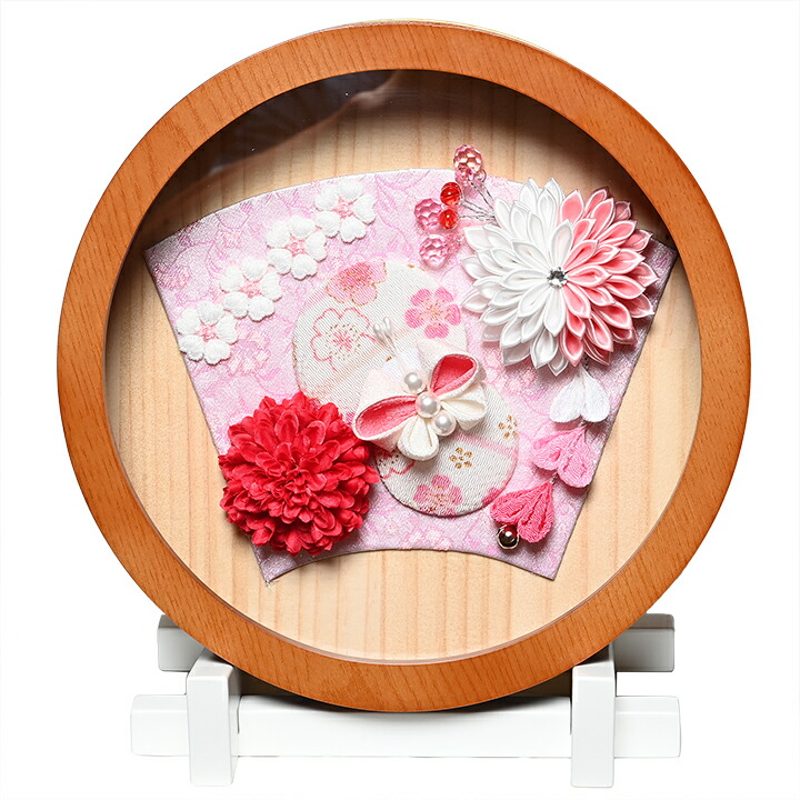 【羽子板】【羽子板盾飾】7号舞桜花つまみ細工ももか(台付)円形アクリルケース【羽子板ケース】【正月飾】