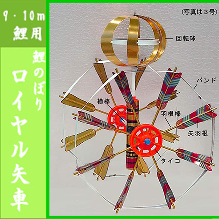 鯉幟＋吹流(ポール・矢車別売)☆ナイロンゴールド鯉のぼり９ｍ３匹五色