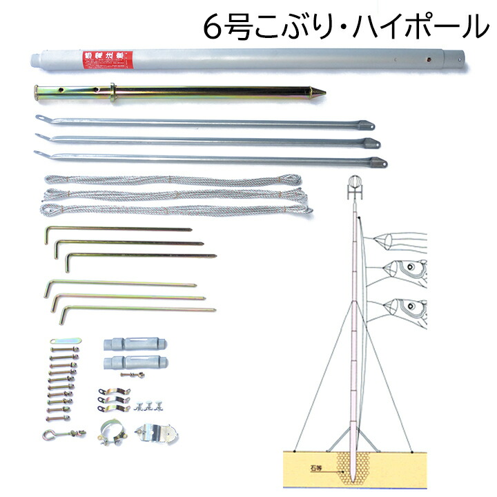 【鯉のぼり用極点】3m鯉のぼり用極点:6号こぶり・ご機嫌極点(三脚架付):6ｍご機嫌極点（三脚架付）【張りつける物の具】【鯉幟極点】