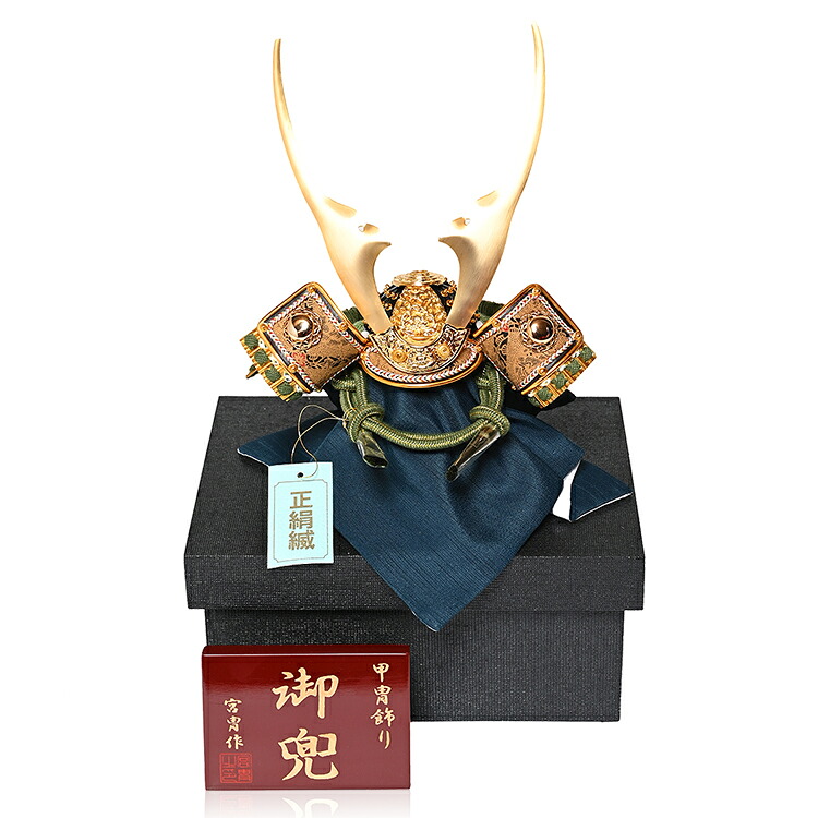 【主任者兜】【兜平飾】兜平飾りつけ6号貫前緑段威之兜：宮冑作【名将兜】【五月あやつり人形】