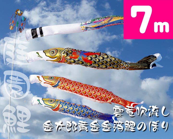 【家紋・名入れ対応】【庭園鯉のぼり】7ｍ雲竜吹流し金太郎黄金金箔鯉のぼり６点セット【鯉幟】【鯉のぼり】【こいのぼり】