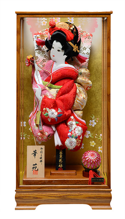 【匠一好羽子板】【羽子板】羽子板１８号華苑：鹿の子桜刺繍振り袖羽子板：木目ケヤキ塗面取ケース；匠一好 【羽子板ケース】【正月飾】